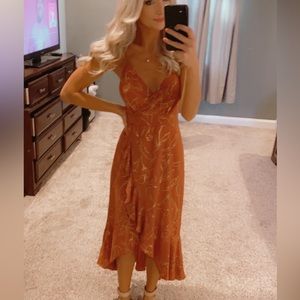 Terracotta high low dress with gold accents. XS, Allison and Kelly. Worn once.